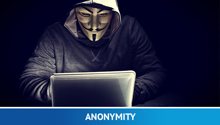 anonymitet, anonym mann som sender bitcoin